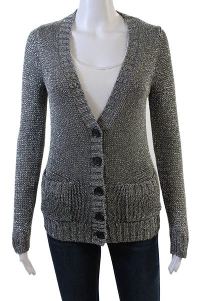 J Crew Womens Button Front Metallic Open Knit Cardigan Sweater Silver Size Small