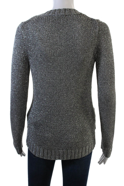 J Crew Womens Button Front Metallic Open Knit Cardigan Sweater Silver Size Small
