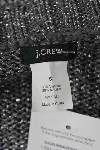 J Crew Womens Button Front Metallic Open Knit Cardigan Sweater Silver Size Small