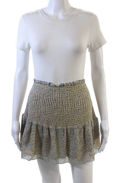 Storia Womens Long Sleeve Smocked Floral Top Skirt Set White Size Small