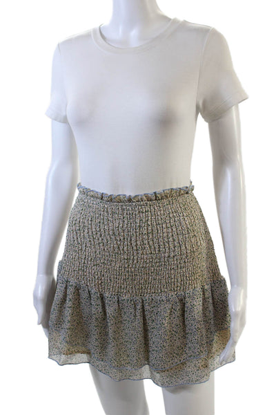 Storia Womens Long Sleeve Smocked Floral Top Skirt Set White Size Small