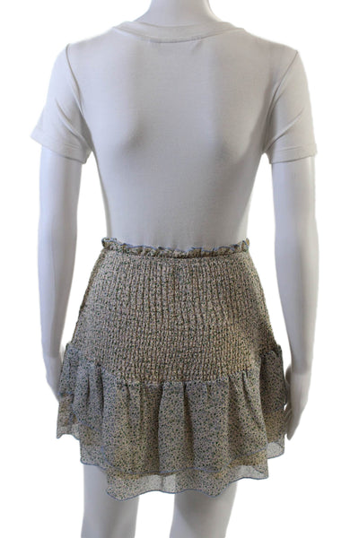 Storia Womens Long Sleeve Smocked Floral Top Skirt Set White Size Small