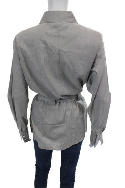 Worth New York Womens Button Front Collared Striped Shirt Gray White Size Small