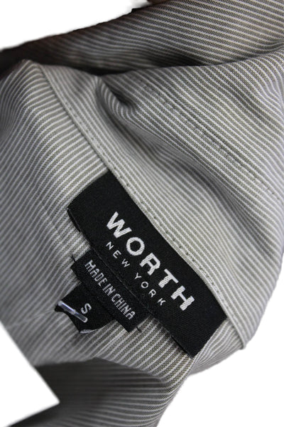 Worth New York Womens Button Front Collared Striped Shirt Gray White Size Small