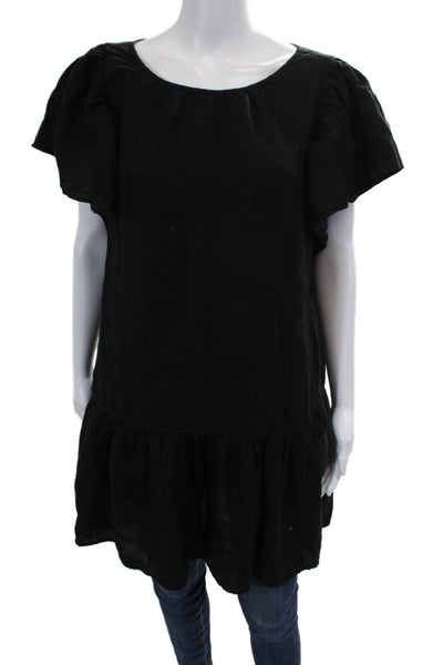 Velvet Womens Textured Short Sleeve Round Neck Tunic Blouse Black Size XS