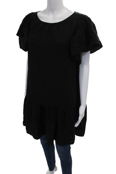 Velvet Womens Textured Short Sleeve Round Neck Tunic Blouse Black Size XS