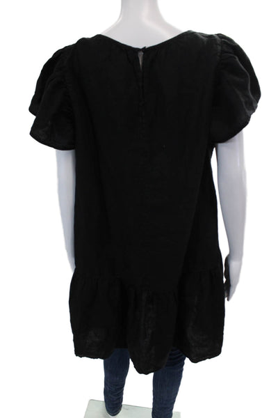 Velvet Womens Textured Short Sleeve Round Neck Tunic Blouse Black Size XS