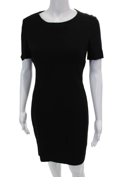 T Tahari  Women's Round Neck Short Sleeves Mini Shift Dress Black Size S