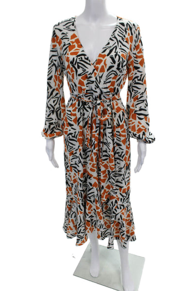French Connection Women's Long Sleeves Abstract Print Wrap Midi Dress Size 6