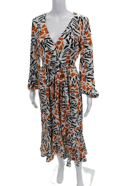 French Connection Women's Long Sleeves Abstract Print Wrap Midi Dress Size 6