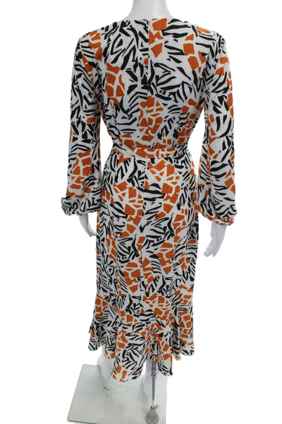 French Connection Women's Long Sleeves Abstract Print Wrap Midi Dress Size 6
