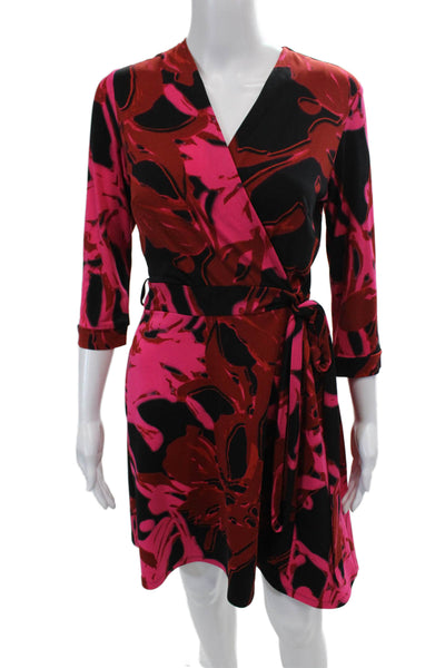Taylor Women's Short Sleeves Wrap Tie Belt Mini Dress Abstract Print Size 2