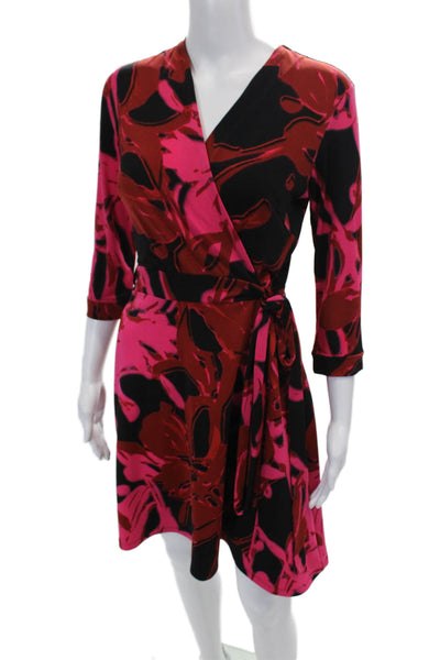 Taylor Women's Short Sleeves Wrap Tie Belt Mini Dress Abstract Print Size 2