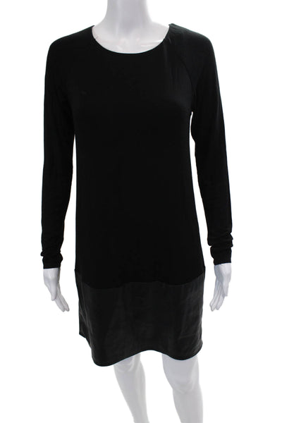 Bailey 44 Women's Round Neck Long Sleeves Faux Leather Mini Dress Black Size M