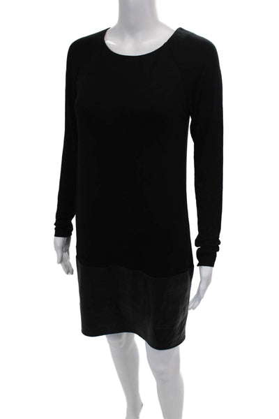 Bailey 44 Women's Round Neck Long Sleeves Faux Leather Mini Dress Black Size M