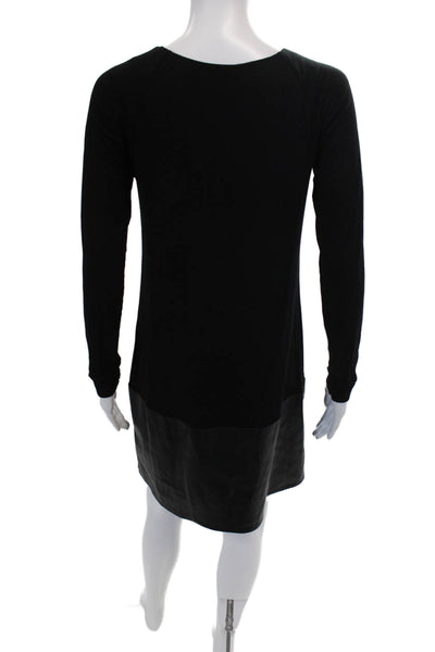 Bailey 44 Women's Round Neck Long Sleeves Faux Leather Mini Dress Black Size M