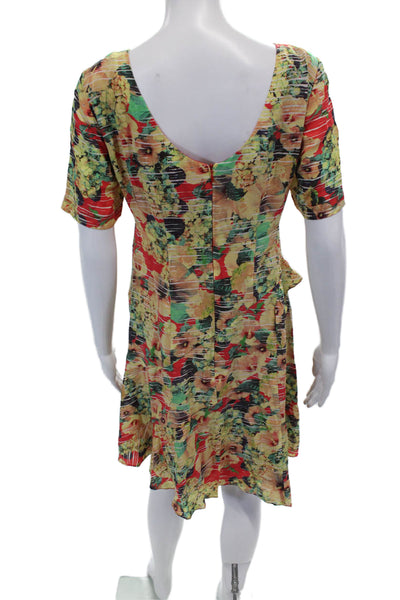 Nanette Lepore Women's Silk Short Sleeves Ruffle Floral Mini Dress Size 6