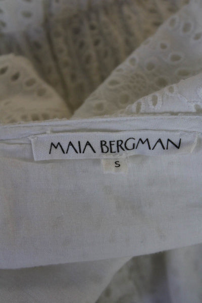 Maia Bergman Womens Eyelet Ruffled Tiered A Line Dress White Cotton Size Small