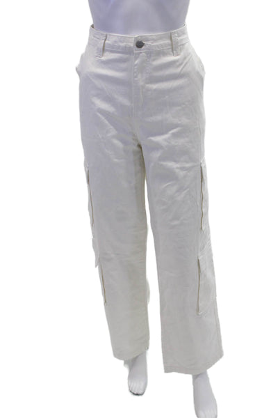 Superdown Womens High Rise Straight Leg Cargo Pants White Cotton Size Medium