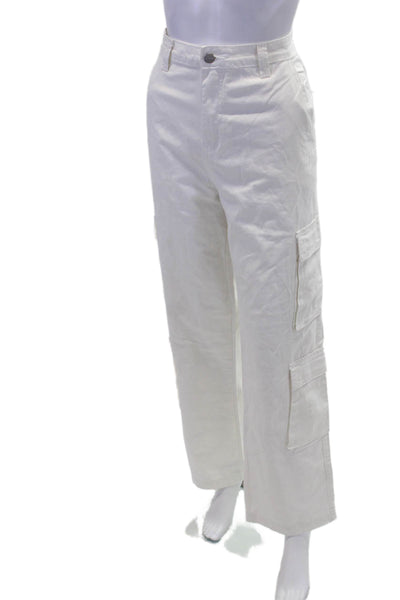 Superdown Womens High Rise Straight Leg Cargo Pants White Cotton Size Medium