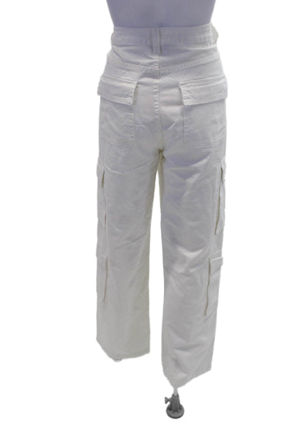 Superdown Womens High Rise Straight Leg Cargo Pants White Cotton Size Medium