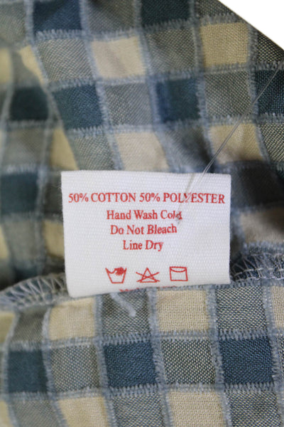 Lisa Says Gah Womens Plaid Ruffled Button Down Shirt Blue Cotton Size Small