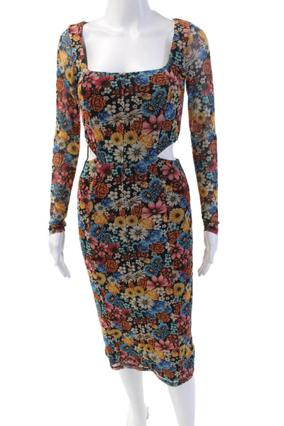 AFRM Womens Floral Print Cut Out Maxi Dress Multi Colored Size Extra Small
