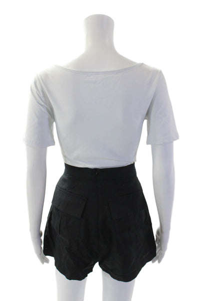 Parentezi Womens Linen Draped Back Zipped Mini A-Line Skort Black Size S
