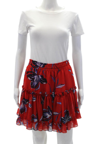 Misa Womens Floral Print Elastic Waist Tiered Mini Skirt Bright Red Size S