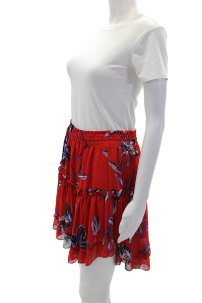 Misa Womens Floral Print Elastic Waist Tiered Mini Skirt Bright Red Size S