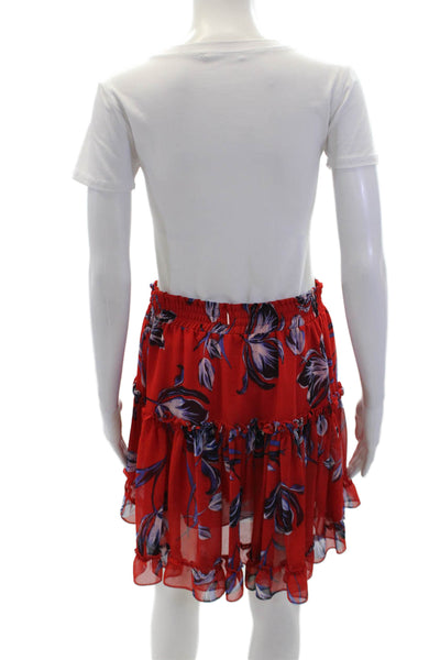 Misa Womens Floral Print Elastic Waist Tiered Mini Skirt Bright Red Size S