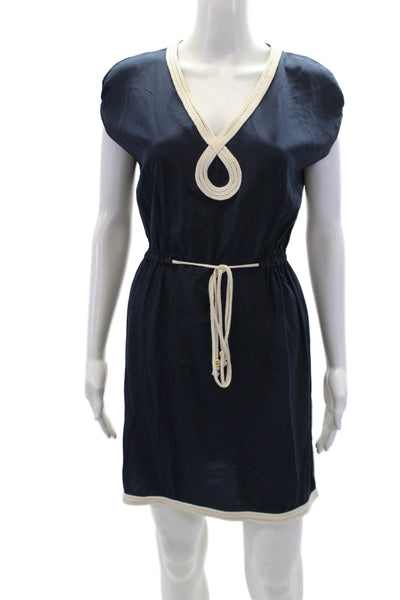 Milly Of New York Womens Silk Braided Trim Sleeveless Dress Dark Blue Size 0