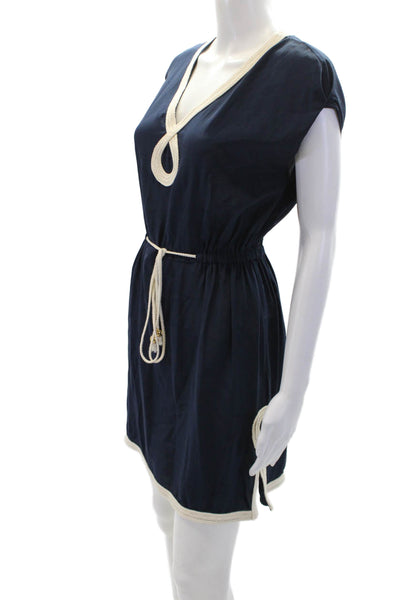 Milly Of New York Womens Silk Braided Trim Sleeveless Dress Dark Blue Size 0