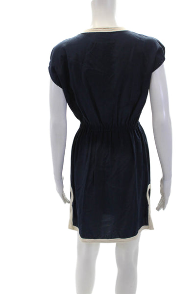 Milly Of New York Womens Silk Braided Trim Sleeveless Dress Dark Blue Size 0