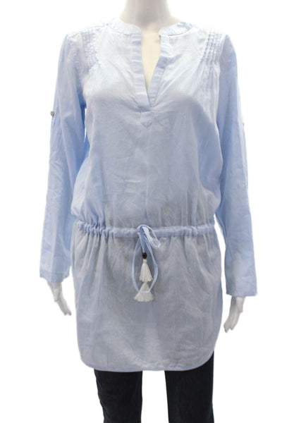 Heidi Klein Womens Cotton Long Sleeve Pleated Detail Tunic Top Blue Size S