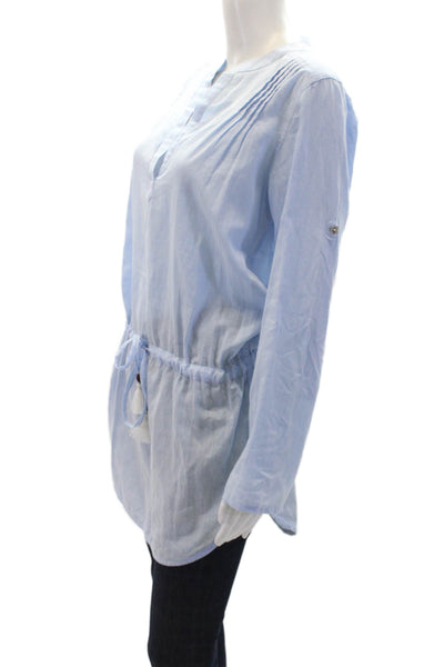 Heidi Klein Womens Cotton Long Sleeve Pleated Detail Tunic Top Blue Size S
