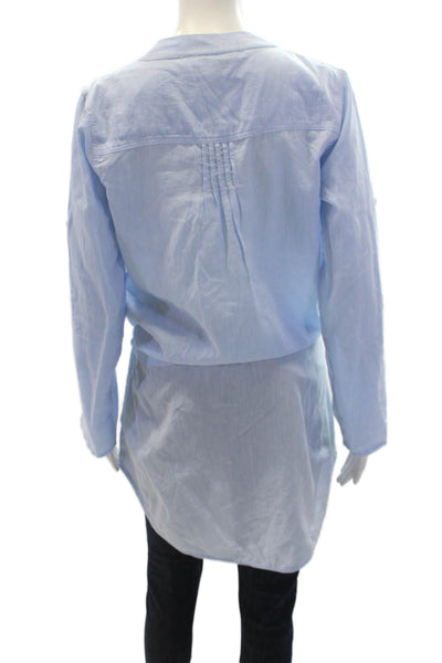 Heidi Klein Womens Cotton Long Sleeve Pleated Detail Tunic Top Blue Size S