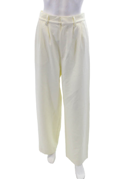 Sundays Womens Pleated Front High Rise Wide Leg Pants Creme White Size Small