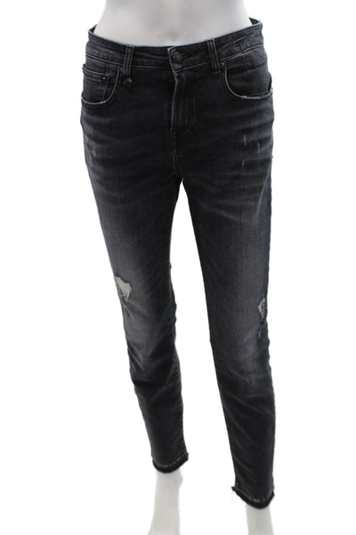 R13 Womens High Rise Alison Skinny Leg Jeans Strummer Black Cotton Size 30