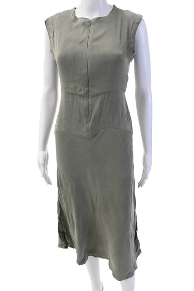 Aday Women's Round Neck Sleeveless Fit Flare Midi Dress Olive Green Size S