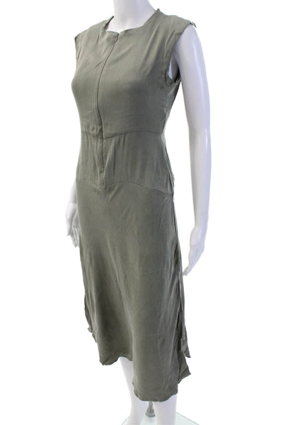 Aday Women's Round Neck Sleeveless Fit Flare Midi Dress Olive Green Size S