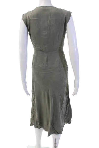 Aday Women's Round Neck Sleeveless Fit Flare Midi Dress Olive Green Size S