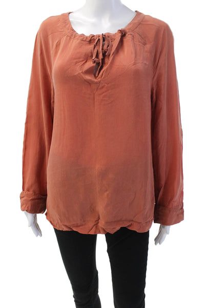 Aday  Women's Round Tie Neck Long Sleeves Silk Workwear Blouse Rust Size XS