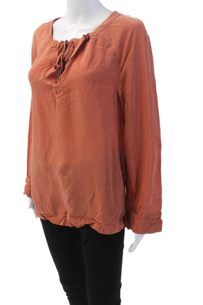Aday  Women's Round Tie Neck Long Sleeves Silk Workwear Blouse Rust Size XS