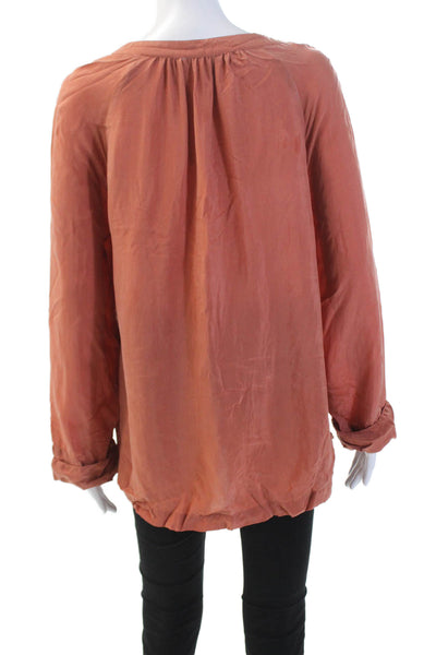 Aday  Women's Round Tie Neck Long Sleeves Silk Workwear Blouse Rust Size XS