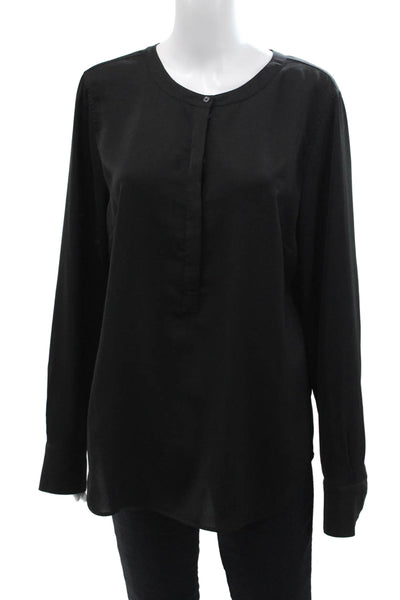 J Crew Womens Round Neck Buttoned Detail Long Sleeve Blouse Solid Black Size L