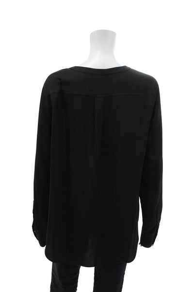 J Crew Womens Round Neck Buttoned Detail Long Sleeve Blouse Solid Black Size L