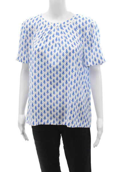 J Crew Womens Short Sleeve Pleated Back Cutout Detail Blouse White Size L