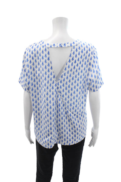 J Crew Womens Short Sleeve Pleated Back Cutout Detail Blouse White Size L