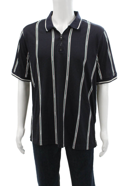 Ted Baker London Mens Cotton Collared Zippered Striped Polo Shirt Black Size L